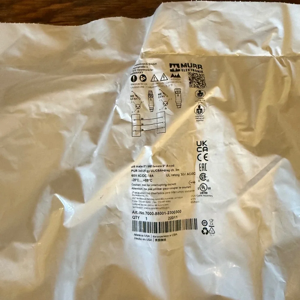 Murr Elektronik M8 Male to Female A-coded Cable 3m PUR 7000-88001-2300300 NEW